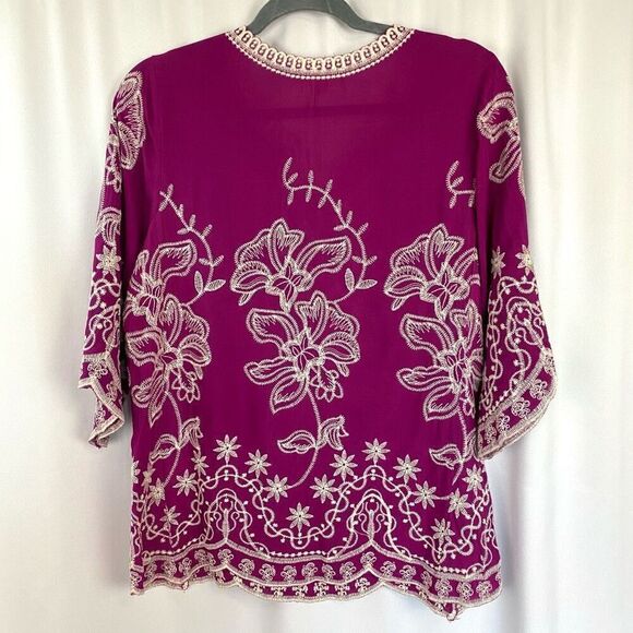 Solitaire Embroidered Top Boho Women’s Small  Handcrafted Fuchsia Pink Tunic - Picture 10 of 10